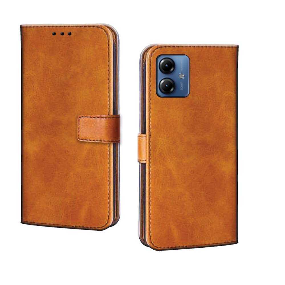 Pinaaki Enterprises Moto G14 Flip Cover | Premium Leather Finish Flip Cover |Complete Protection Flip Cover for Moto G14 - Mango Beige (B0CJPG5QC7) Amazon Price History, Amazon Price Tracker