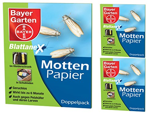 Preisvergleich Produktbild 3 x 2 (6 Stk) Bayer Blattanex Mottenpapier Mottenschutz für Textilien Kleidung etc.