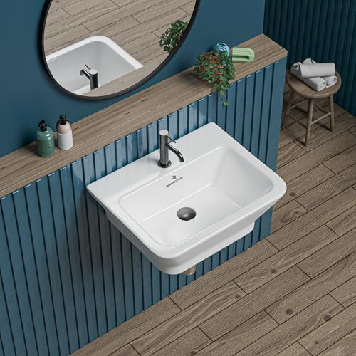 Image of REMOTION Ceramic Wall Hung Corner Wash Basin for Bathroom | Wall Mounted Corner Sink for Small Bathrooms & Powder Rooms | Space-Saving, Durable & Stylish Design (15.7 x 13 x 6 Inch)