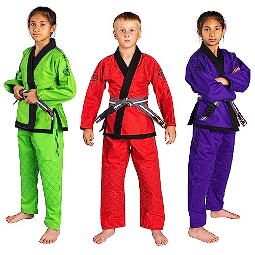 KO Sports Gear – Kids Gi Uniform Set, BJJ Jiu Jitsu Gi, Kimono and Pants, Pre-Shrunk (Red, M0)