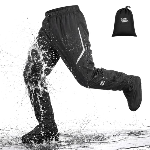 KEMIMOTO wasserdichte Regenhose für Herren Leichte Winddichte Wanderhose mit Transportbeutel Atmungsaktiv Fahrrad-Regenhose Outdoorhose zum Wandern Camping Golf