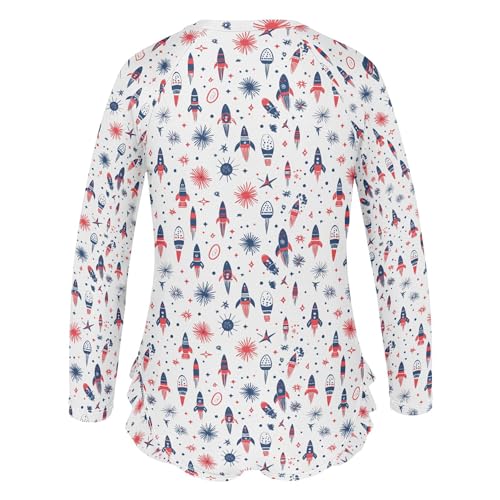 July 4th Independence Day Rocket Girls Long Sleeve Rashguard Swimsuit UV Protection One-Piece Swimwear B04045803