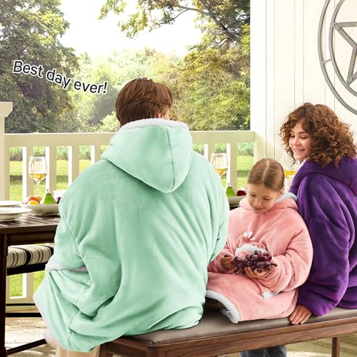 JOYWOO Pink Kids Wearable Blanket Hoodie,Oversized Cat lovers Hoodie Blanket for kids & Teens,Birthday Gifts for Girl Boys,Warm Cozy Fuzzy Sherpa Fleece Blankets with Giant Pocket Gifts,Mellow Rose