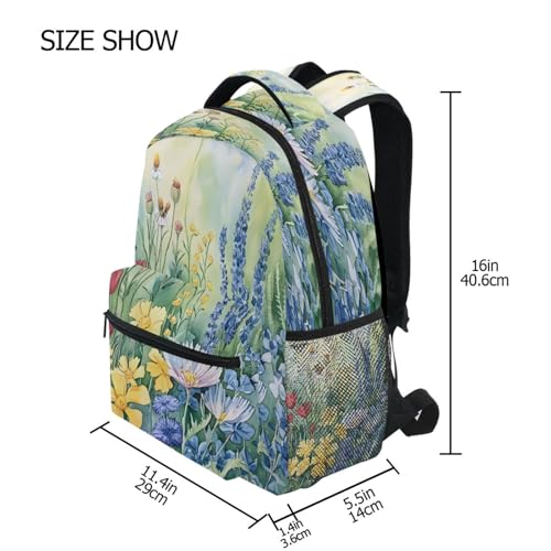 Watercolor Wildflower Floral Backpack for School Boys Girls Adults Kids Bookbag Laptop Bag 15L4