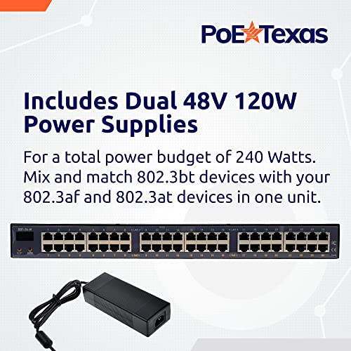 PoE Texas - Inyector PoE Gestionado 24 Puertos 802.3bt - Adaptador Gigabit Power Over Ethernet con 48 Voltios, 240 Vatios - 80 Vatios por Puerto para Iluminación Inteligente, Cámaras PTZ y NDI miniatura 6