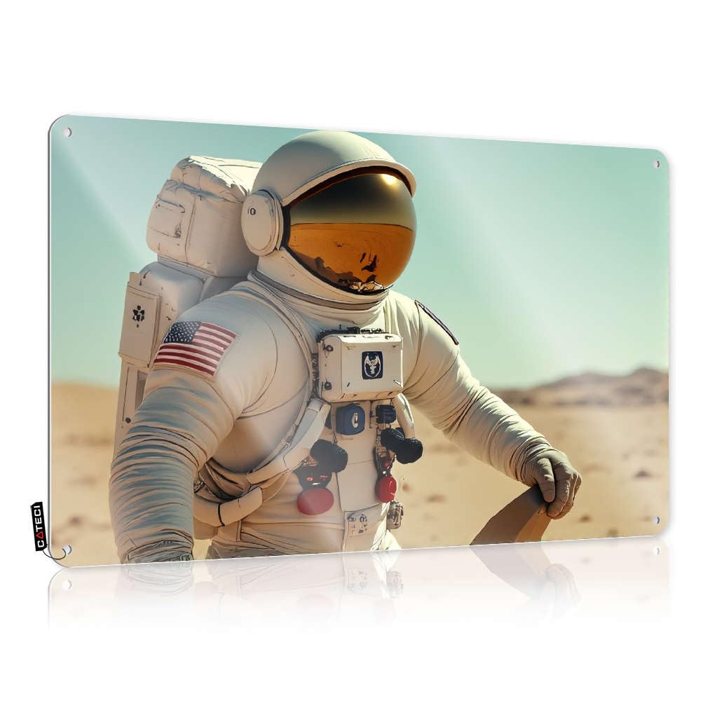 Sujd Colour Astronaut In Desert With American Flag Patch. Americana Art | Artwork Vintage Style Maid Of Honor Gift Tiki Bar Decoration Easy Hang(30X40cm)