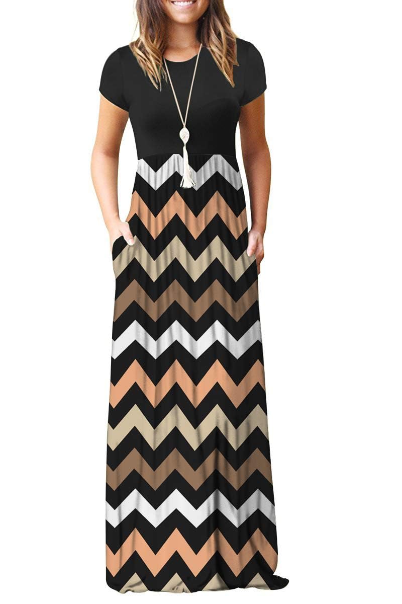 MISFAYWomen Short Sleeve Loose Plain Maxi Dresses Casual Long Dresses Pockets