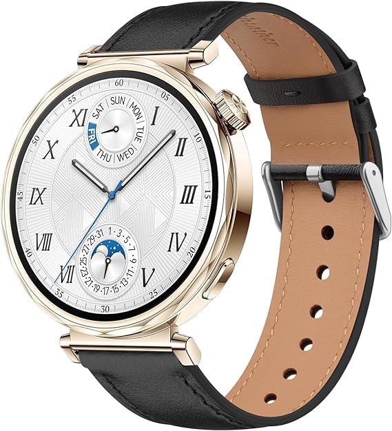 Leather Strap for Huawei GT5/ Huawei GT4 41mm, 18mm Adjustable Replacement Watch Band Sport Wristband (Black)