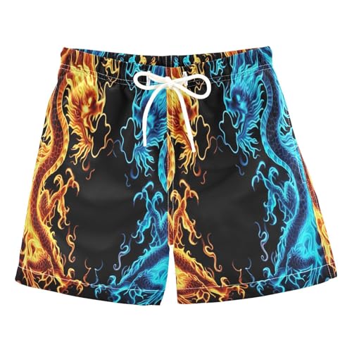 Swimming Shorts for Boys, Anti-Chafe Swim Trunks Boys 2 T, Dragons Flames Black