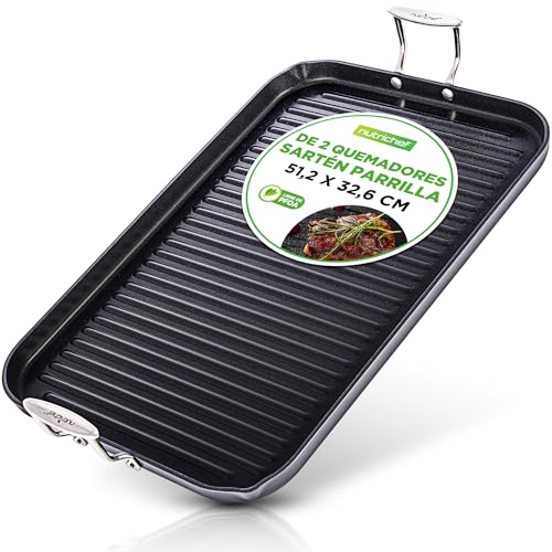 Nutrichef sarten Parrilla, Grill, 11”, Cuadrada, Anodizada, Asador, Plancha Cocina, Antiadherente, Asas reforzadas, Apto para lavavajillas Nutrichef sarten Parrilla, Grill, 11”, Cuadrada, Anodizada, Asador, Plancha Cocina, Antiadherente, Asas reforzadas, Apto para lavavajillas