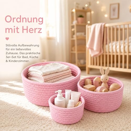3 Stück Aufbewahrungskorb Geflochten, Baumwollseil Körbe Aufbewahrung – Bild 3