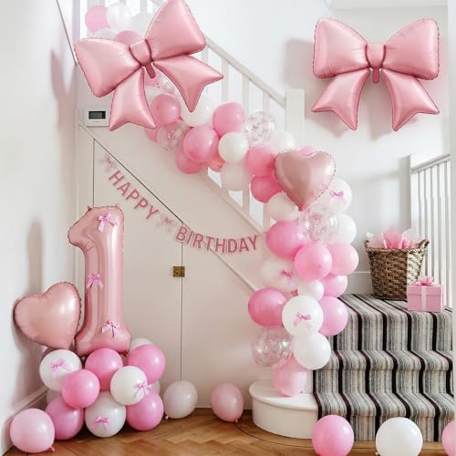 Image of 1st Birthday Decorations for Girls,Pink Bow Balloons for Party Decorations
