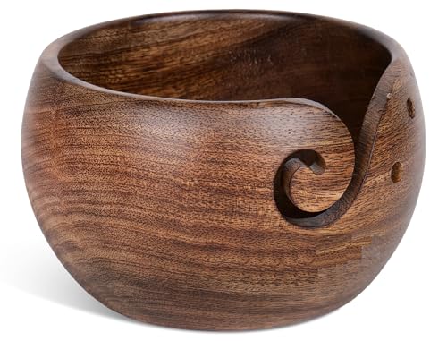 Image of Personalized Rosewood Wooden Storage Yarn Bowl, Bowl Holder & Dispenser for Tangle-Free Yarn Perfect Large Knitting & Crochet Bowl - Antique (Non - Personalized, Large - 7 inch Dia x 4 inch Height)