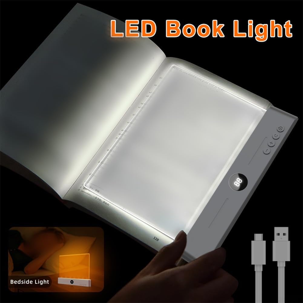 Luz LED inteligente para libros con batería de 1200 mAh, 3 temperaturas de color y temporizador de apagado automático, lámpara de lectura portátil para estudio nocturno (negro)