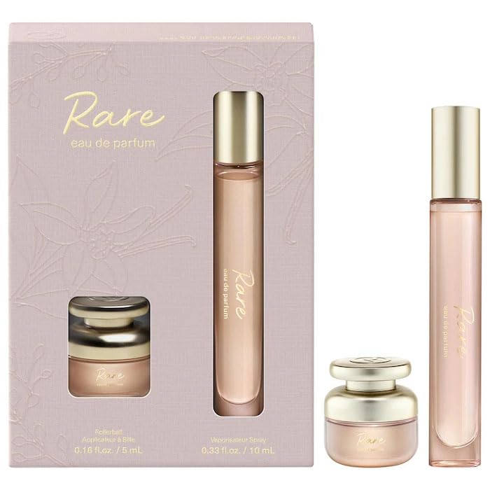 Rare Eau de Parfum Gift Set with Travel Spray, Vanilla Caramel Sandalwood Fragrance, 12-Hour Lasting Scent