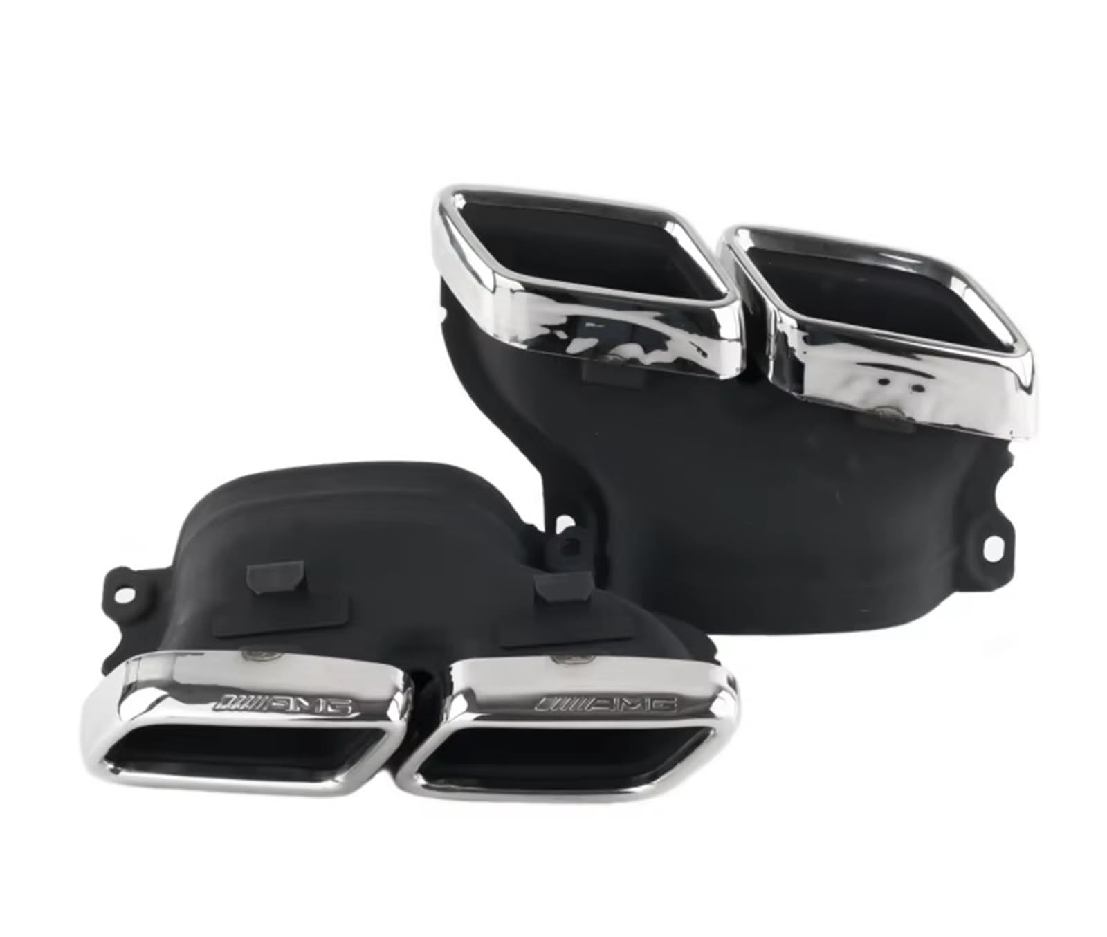 2015-2018 Per Benz Classe W205 Tubo Aggiornamento C63 Per AMG Square-mouth In Acciaio Inox Nero Silenziatore Tubo Punta Scarico Coda(Silver)