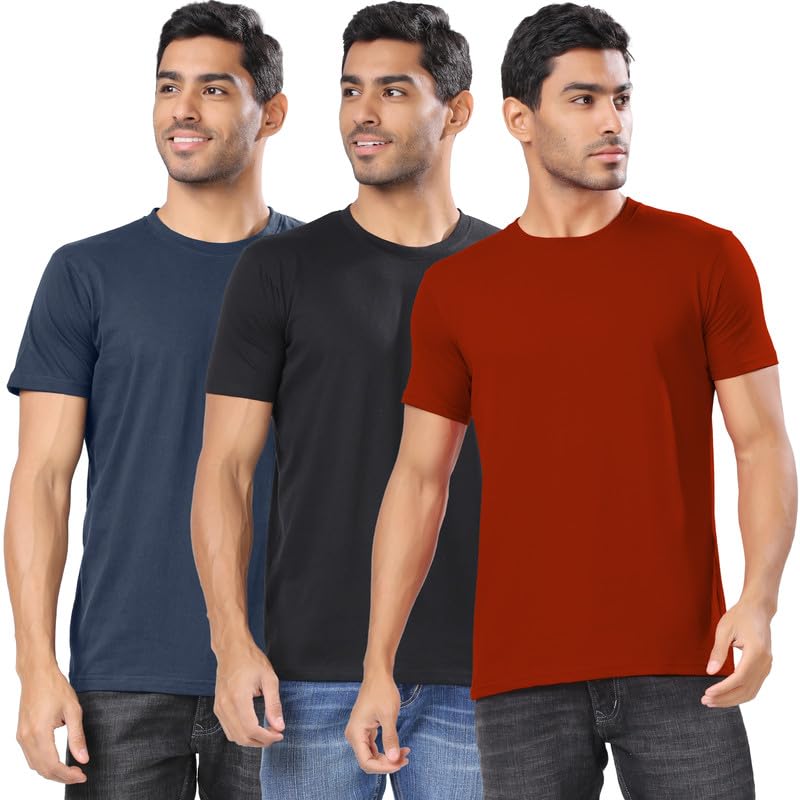 London Hills Men's Solid Cotton T Shirt | Round Neck | Half Sleev...