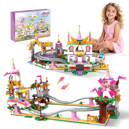 Château Jeu de construction, Rail Jouet Créatif 749 Pièces, Rose Jouets De Princesse, Montagnes Russes Blocs De Construction, Jouets De Noël Ou...