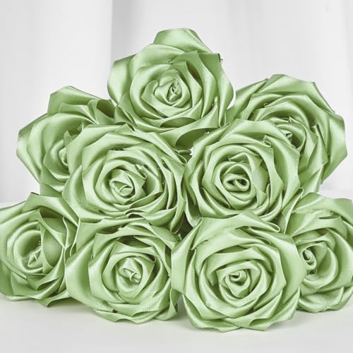 Image of Mauproy 1-1 /2 Inch Wide Sage Green Satin Ribbon, 50 Yards Solid Polyester Fabric Ribbon for Flower Bouquets, Roses Making, Gifts Wrapping, Wedding Decorations, Handemade Crafts