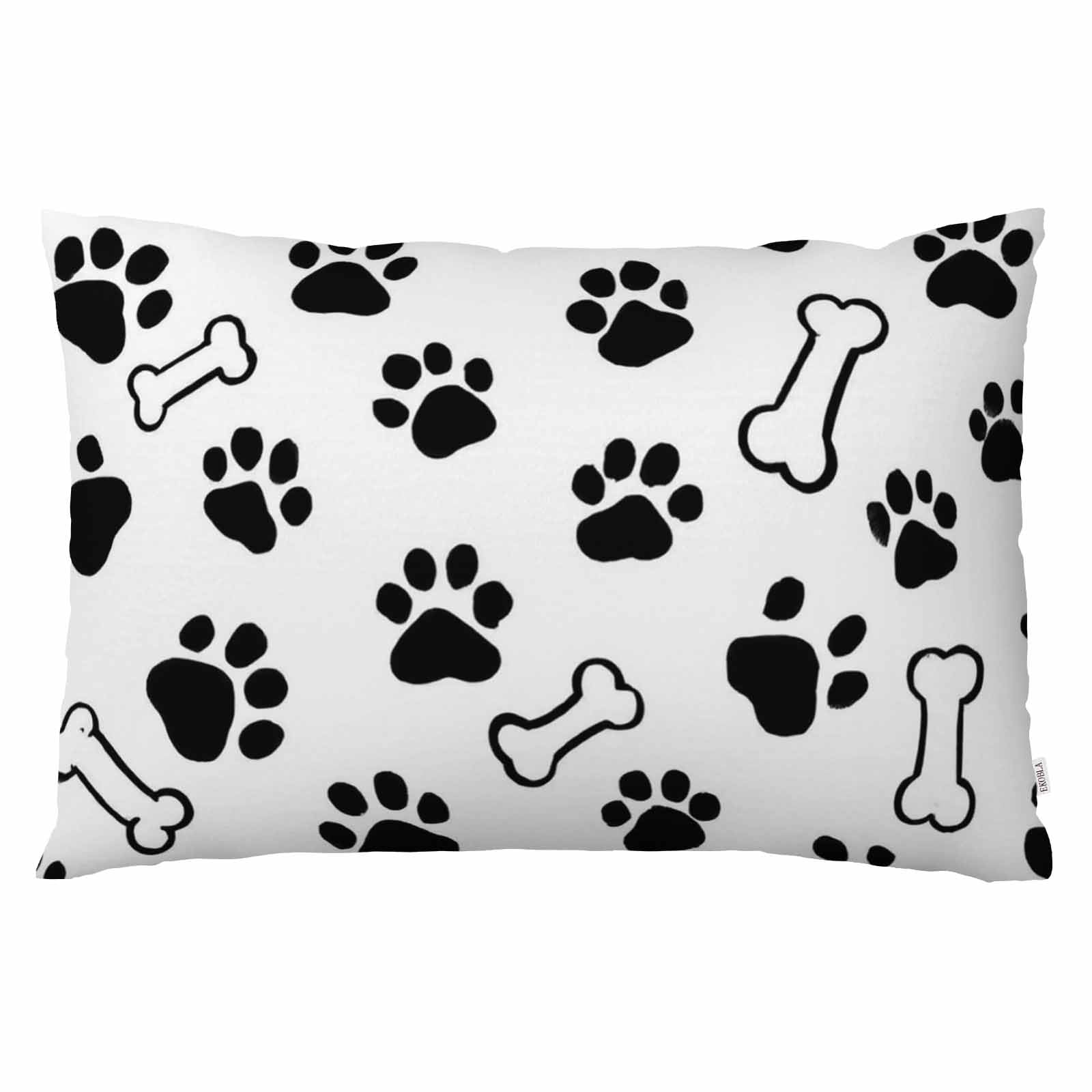EKOBLA Throw Pillow Cover Dogs Paws and Bones Paw Print Pet Cute Animal Lovely Cartoon Adorable Footprint Decor Lumbar Pillow Case Cushion for Sofa Couch Bed Standard Queen Size 20x30 Inch