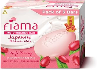 Fiama Moisturizing Soap Bar, Japanese Hokkaido Milk & Goji berry, Soap Pack of 3, Non-Sticky Moisturized Skin, 1/3rd Skin Moisturizers, Vitamin F, Fragrant Freshness