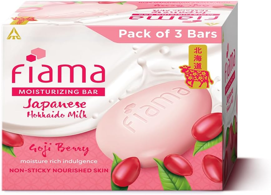 Moisturizing Soap Bar, Japanese Hokkaido Milk & Goji berry, Soap Pack of 3, Non-Sticky Moisturized Skin, 1/3rd Skin Moisturizers, Vitamin F, Fragrant Freshness