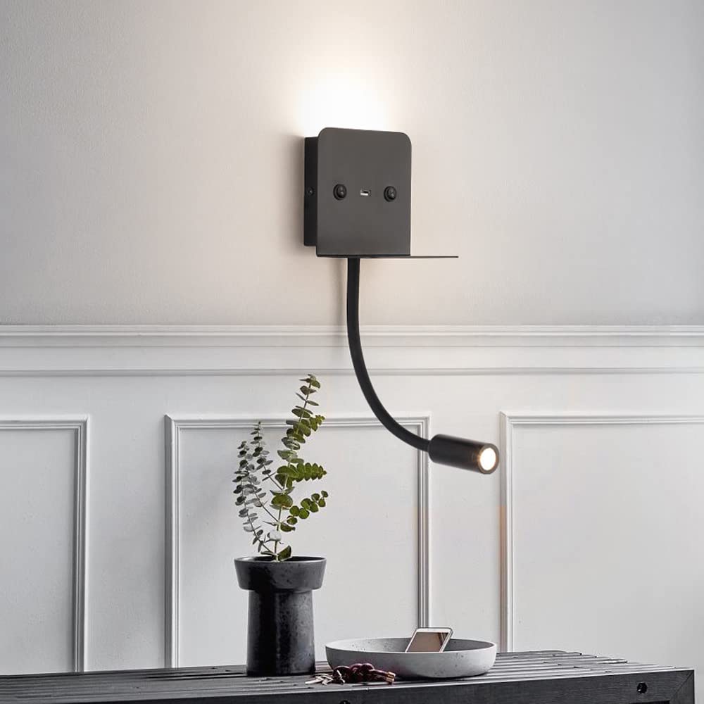 Lámpara de Pared, luz LED de Pared para Lectura de cabecera, lámpara de Pared Flexible, Puerto de Carga USB, lámparas de Lectura enfocadas para Cama, Luces de Pared Interiores para Dormitorio y e