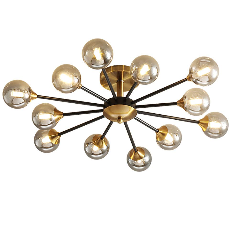 CZYLJLK Flush Mount Hanging Ceiling Lighting Fixture for Bedroom,G9 Modern Gold Sputnik,Brushed Brass Mid Century During Light-Smoke Gray 12 Head