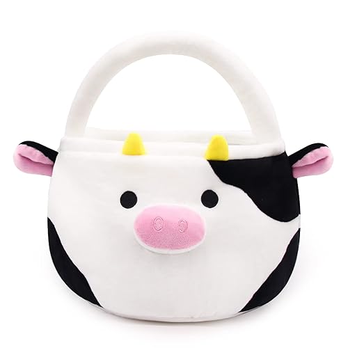 Cesta de Pascua para niños, bonita cesta de Pascua de vaca negra con asa, bolsas grandes de Pascua para caza de huevos de Pascua, fiesta temática de