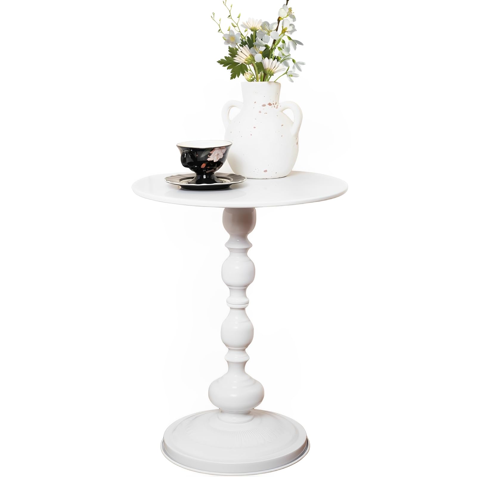 SJIE Side Table - 15.7" Round Small Accent Table with Metal Base, Multifunctional Vintage Coffee Table for Living Room, Bedroom, Office & Patio -