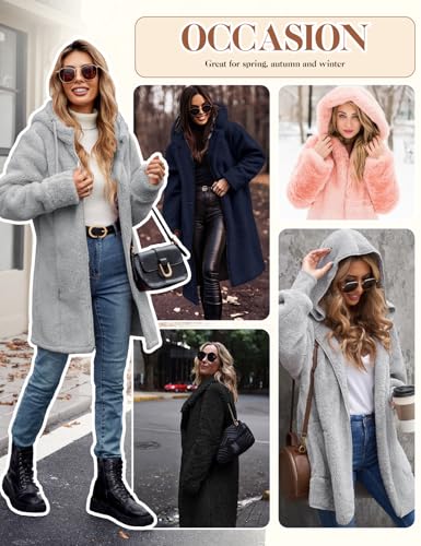 RITOSTA Teddyjacke Damen Winter Fleecejacke mit Kapuze Herbstjacke Winterjacke Warme Kapuzenpullover Damen-Jacken Zipper Hoodie Mantel Plüschjacke mit Taschen