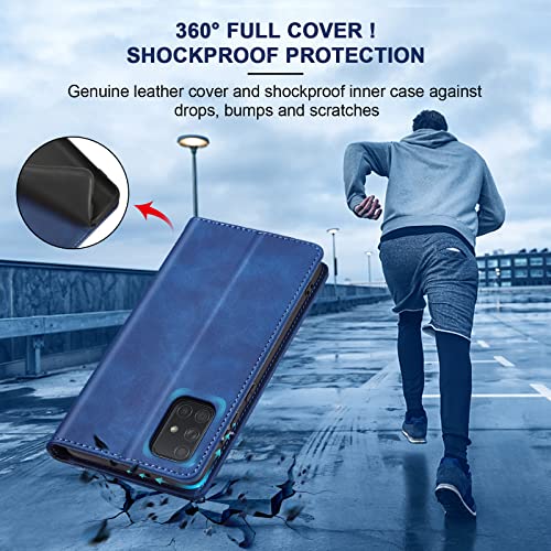 Image of Jasonyu Case for Samsung Galaxy A71 4G Leather Wallet Flip Cover with Card Holder,Kickstand, Magnetic Closure,TPU Shockproof Phone Case Compatible with Samsung A71 (Blue)