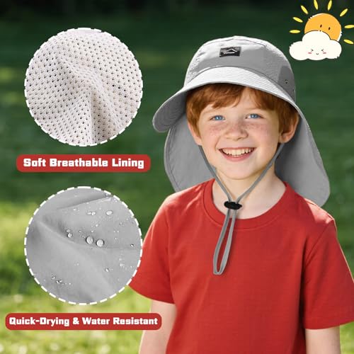 Kids Sun Hats for Boys Girls UV Protection Baseball Cap Hats for Kids with Neck Flap Wide Brim4