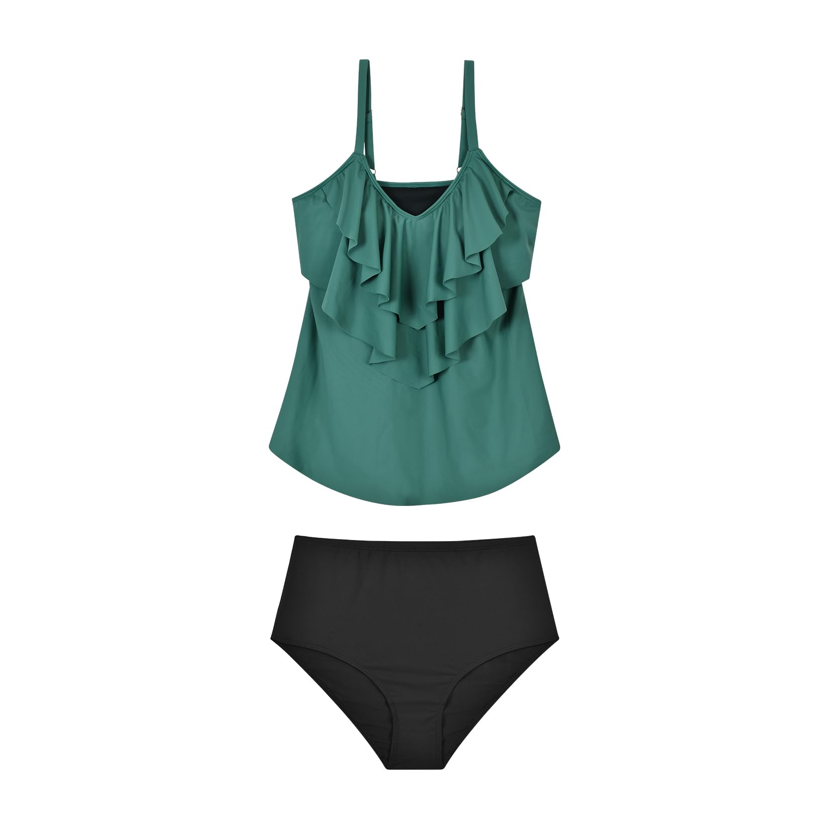 WIN.MAX Set di Costumi da Bagno Tankini da Donna Vita Alta Balza arruffata 2 Pezzi Bikini Set Costume da Bagno Plus Size Costume da Bagno