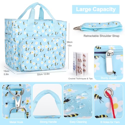 Image of Katech Large Crochet Bag with Beginner Crochet Books, Yarn Storage Organizer Crochet Travel Bag for Crochet Hook, Knitting Accessories, Knitting Bag Crochet Tote Bag for Crochet Lover Gift
