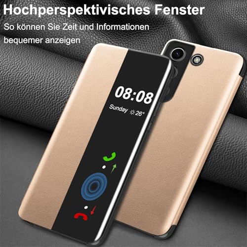 Coque Cuir PU Samsung S23 Plus Étui Folio Haute Finition Dorée