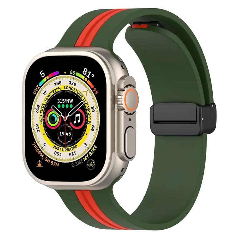 Silicone Dual Sport Band Compatible with Apple Watch 49 mm, 45 mm, 44 mm, 42 mm Magnetic Clasp Adjustable Strap Compatible for iWatch Series Ultra, SE, SE 2, Series 3,4,5,6,7,8 (Green & Red) (B0CVS7KYN8) Amazon Price History, Amazon Price Tracker