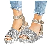 Aniywn Womens Open Toe Crystal Rhinestone Sandals Summer Ankle Strap Flatform Platform Wedge Sandals...