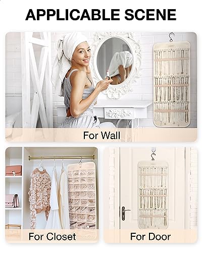 Image of BAGSMART Hanging Jewelry Organizer Necklace /Earring /Ring 2-Sided L Beige