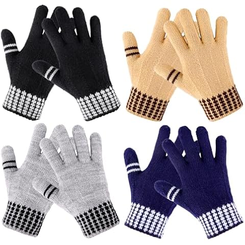 AOJOYS Kids Winter Gloves for Boys Girls - 4 Pairs Kids Boys Winter Gloves, Kids Mittens Magic Warm Gloves Children Warm Wool Lined Gloves Toddler Knitted Ski Mittens for Ages 5-12 Cover