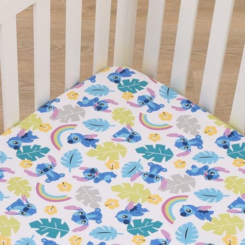 Image of Disney Stitch Blue, Teal, Lime, and White Nursery Fitted Mini Crib Sheet