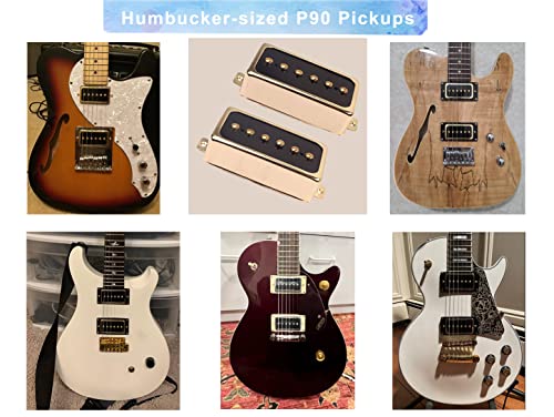 Lamsam P90 Tone Pickups Set, Humbucker-Sized Single Coil Neck Pick-Up And Bridge Pick Up Loaded Alnico V Magnets, As Replacement Parts For Standard-Humbucker Pickup On Electric Guitar, Gold #TOP5
