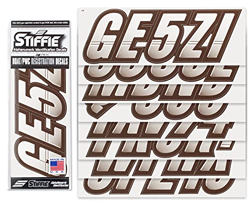 Image of STIFFIE Techtron White /Espresso Brown 3 inch Boat & PWC Registration Decals • Numbers Letters Stickers