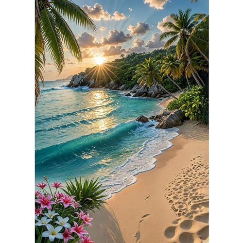 CEOVR Diamond Painting Kits Paisaje,5D Diamond Painting Kit Completo Paisaje,Pintura de Diamantes Arte 30x40 cm,Playa y Mar DIY Diamond Art Kits Adulto Principiante