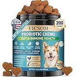 Dog Probiotics for Dogs, 200 Soft Probiotics Chews for Dogs Digestive Health Gut Health & Immune System, with 6 Probiotics & Digestive Enzymes, Support Itchy Skin, Constipation & Diarrhea Relief