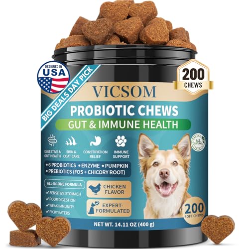 Dog Probiotics for Dogs, 200 Soft Probiotics Chews for Dogs Digestive Health Gut Health & Immune System, with 6 Probiotics & Digestive Enzymes, Support Itchy Skin, Constipation & Diarrhea Relief