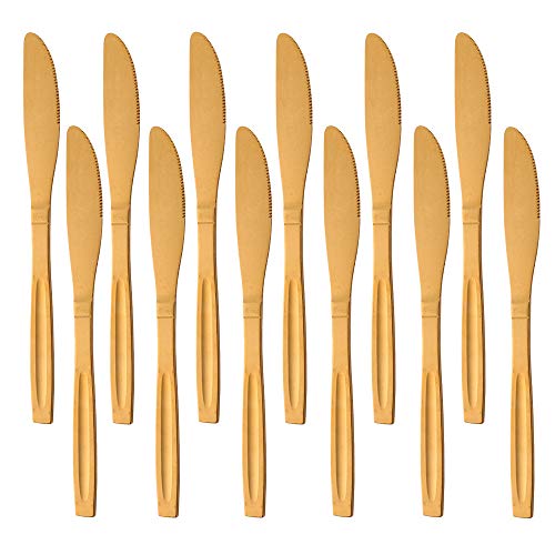 Meisha 12-Piece Economy Collection Dinner Knives Set, Extra-Fine Stainless Steel Knives for Use for Home, Kitchen or Restaurant, 8 Inches - Gold