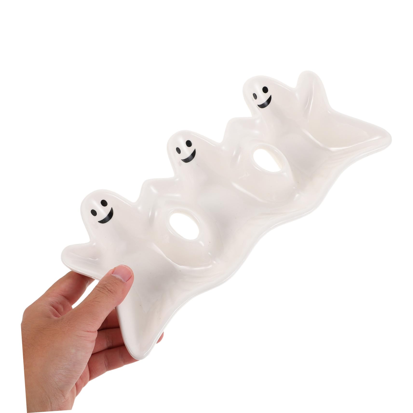 MAGICLULU Plato De Dulces Fantasma De Cerámica Bandeja para Servir Fiestas Plato De Dulces para Halloween Tres Compartimentos para Decoración De Cocina Frutos Secos Frutas y Aperitivos