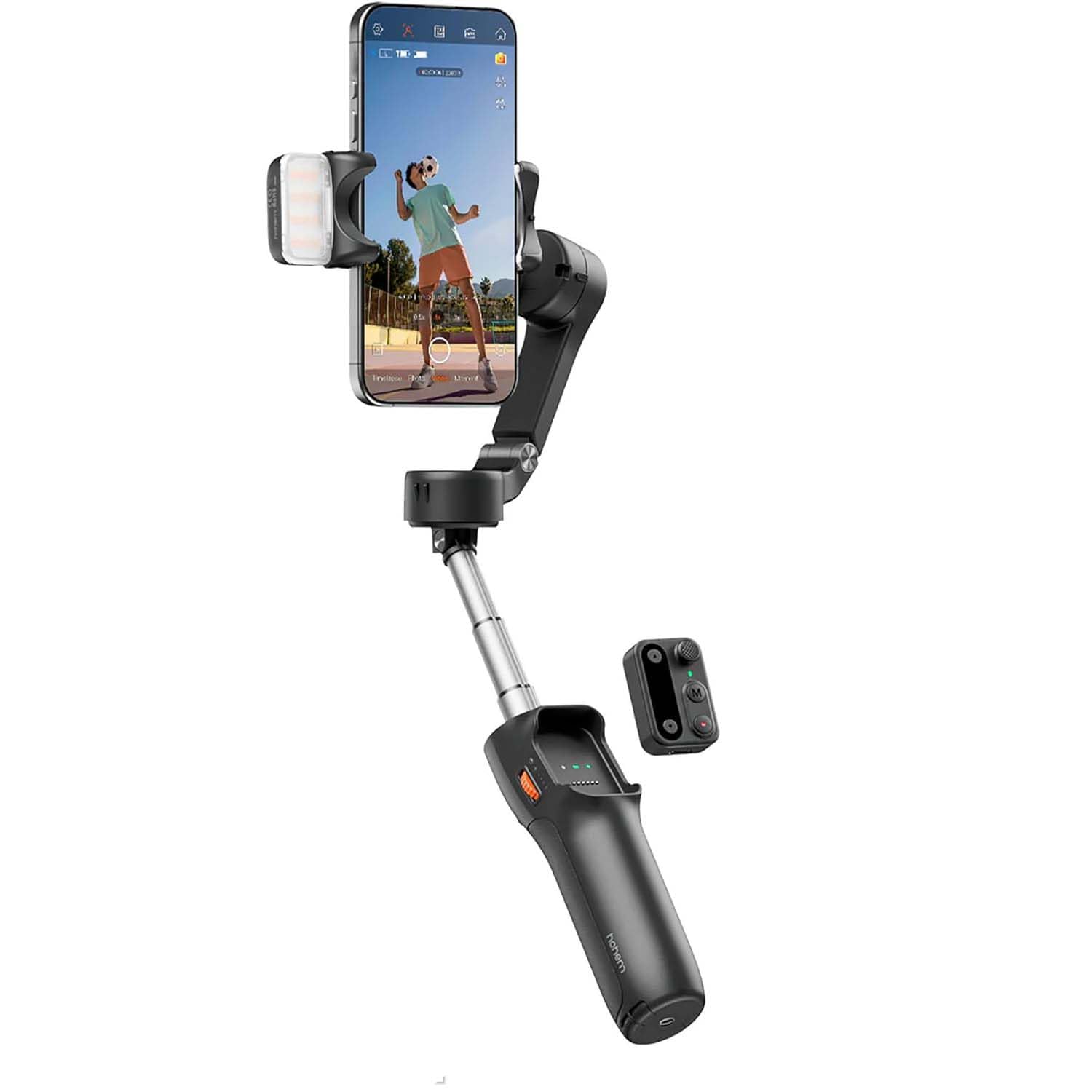 Hohem iSteady X3 Gimbal Stabilizer for iPhone, AI Tracker Stabilizer, 3-Axis Smartphone Foldable Gimbal w/3-Color Fill Light, Detachable Remote Control, Built-in Extension Rod Tripod| Black-image-3