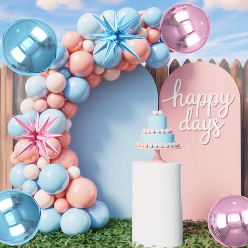 Image of 6pcs 22 inch Pink Blue Star Balloons and 4D Large Foil Balloons, Pink Foil Star Balloon Light Blue 4D Aluminum Balloon For Birthday Baby Shower Party Wedding Anniversary Gender Reveal Decorations